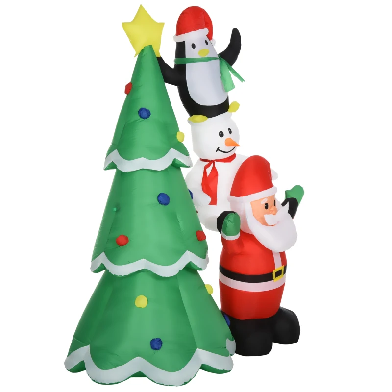 HOMCOM Albero di Natale Gonfiabile Gigante 243cm con Luci a Led e Babbo Natale, Decorazione Natalizia da Esterno Impermeabile