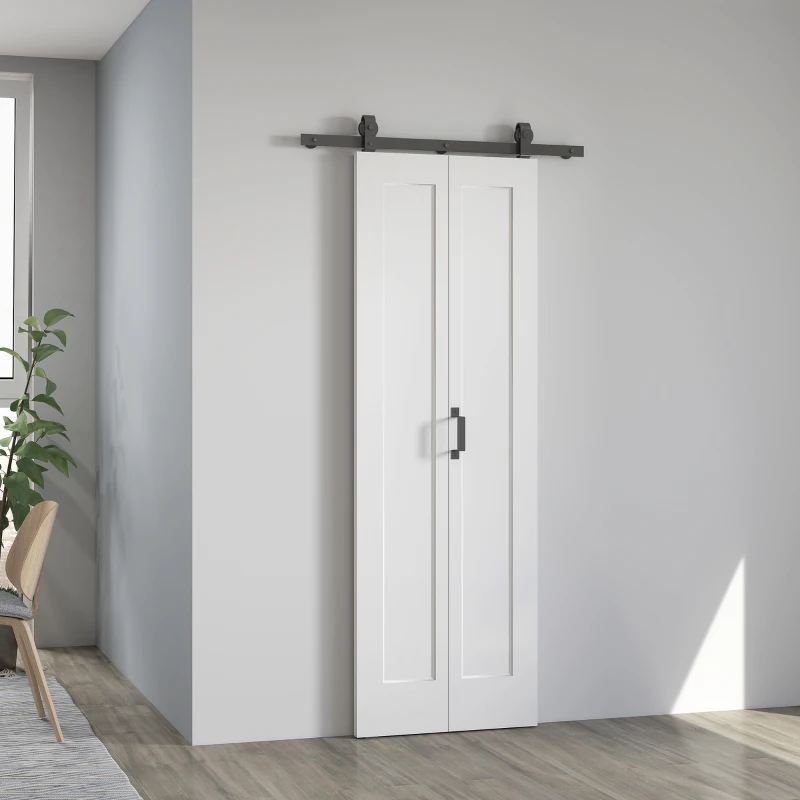 HOMCOM Slide Door, 70cm Modern Sliding Door Set Kit with Steel Rail, White