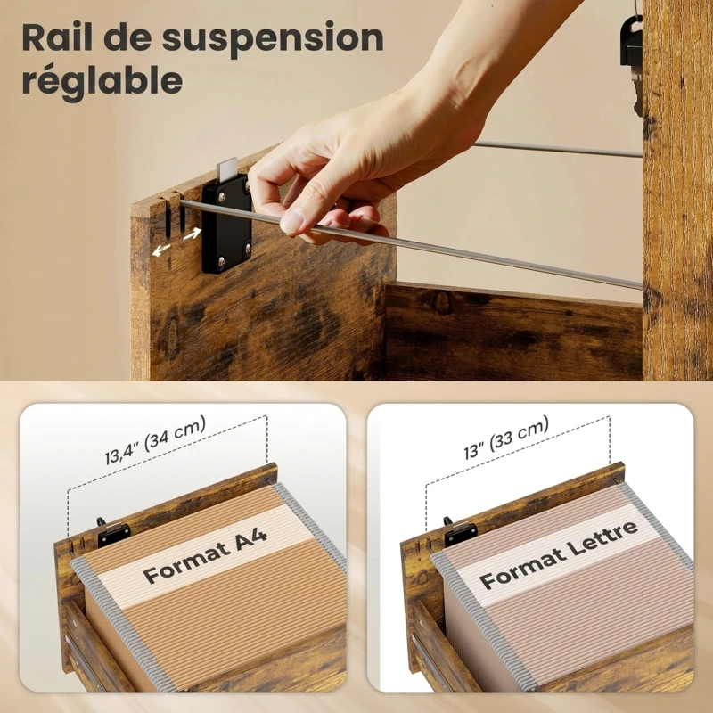 HOMCOM Caisson de Bureau Mobile avec 3 Tiroirs Verrouillables, Caisson de Rangement sur Roulettes, 40 x 40 x 69,5 cm, Marron