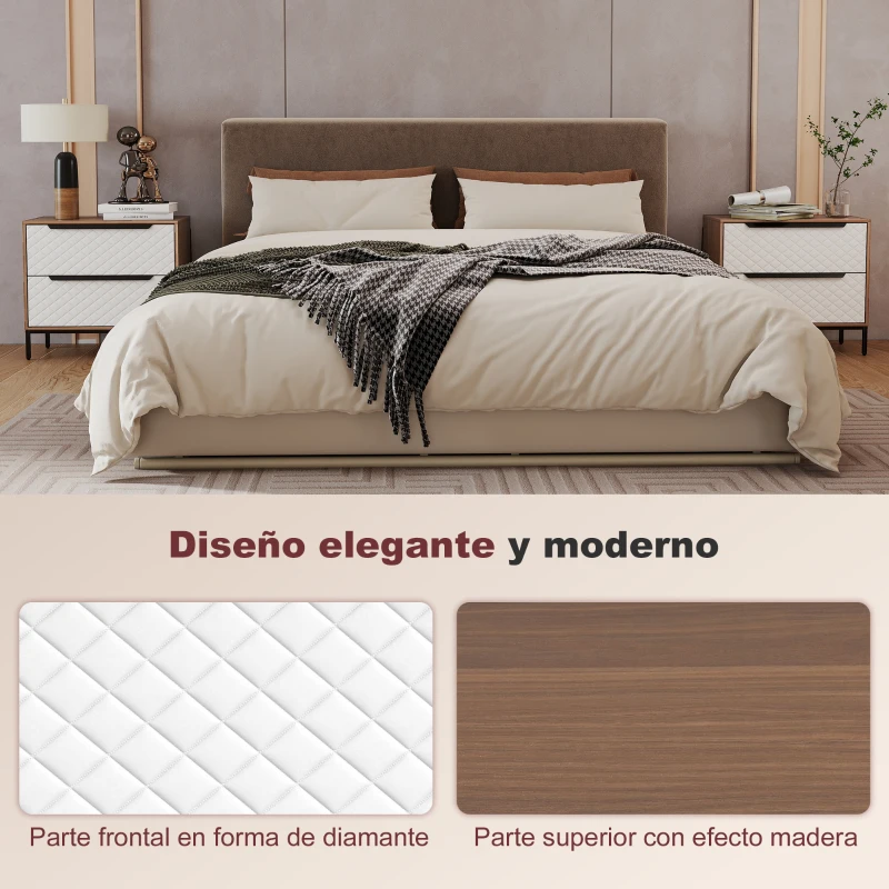 HOMCOM Cómoda con 2 Cajones de Tela Frentes con Patrón de Diamante para Salón Oficina Vestidor Natural y Blanco