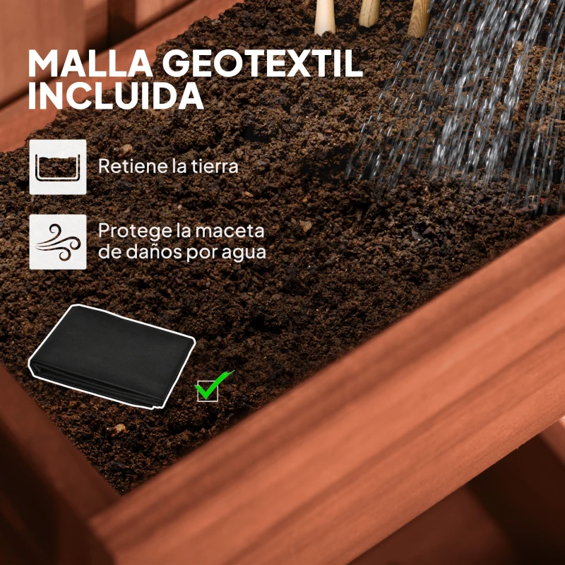 Outsunny Jardinera de Pared de Madera con Enrejado y 3 Macetas Móviles para Jardín Terraza Patio 60x16x80 cm Marrón