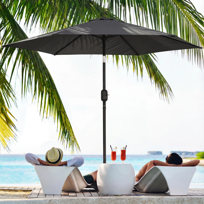 Outsunny 2.6 m Garden Parasol Umbrella with Aluminium Pole, Outdoor Patio Umbrella with Tilt and Crank, Vent, Black