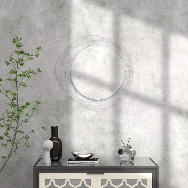 HOMCOM Metal Wall Art 65cm Modern Decorative Mirror Decor for Living Room Bedroom Dining Room, Silver