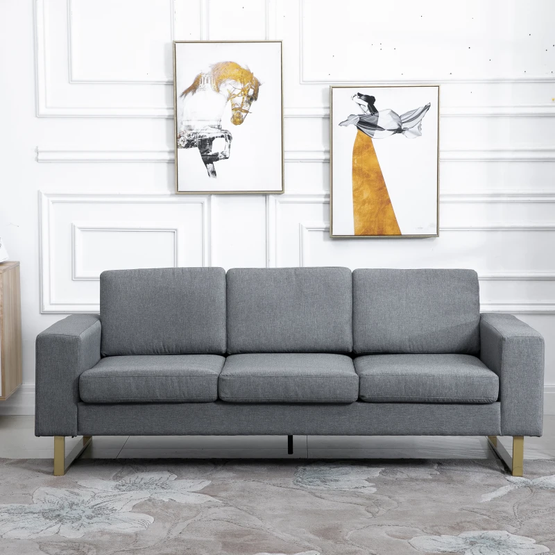Homcom Canapé 3 Places Design Contemporain Gris Chiné 200 x 82 x 78 cm