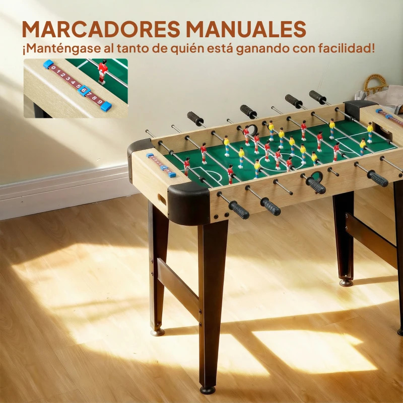 SPORTNOW Futbolín de Mesa de 92 cm con 22 Jugadores 2 Pelotas Marcadores Manuales Mangos Antideslizantes Madera Natural