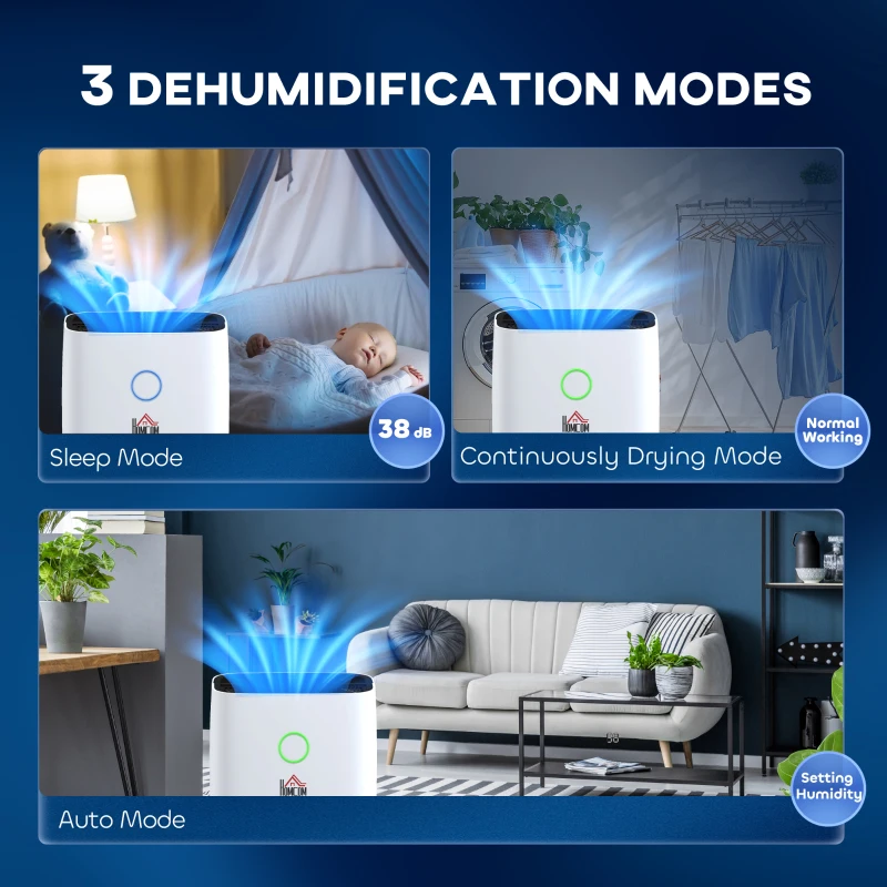 HOMCOM 16L/Day Portable Dehumidifier for Home, with LED Screen, Sleep Mode, 24H Timer, Electric Air Dehumidifier for Damp Laundry Bedroom Basement