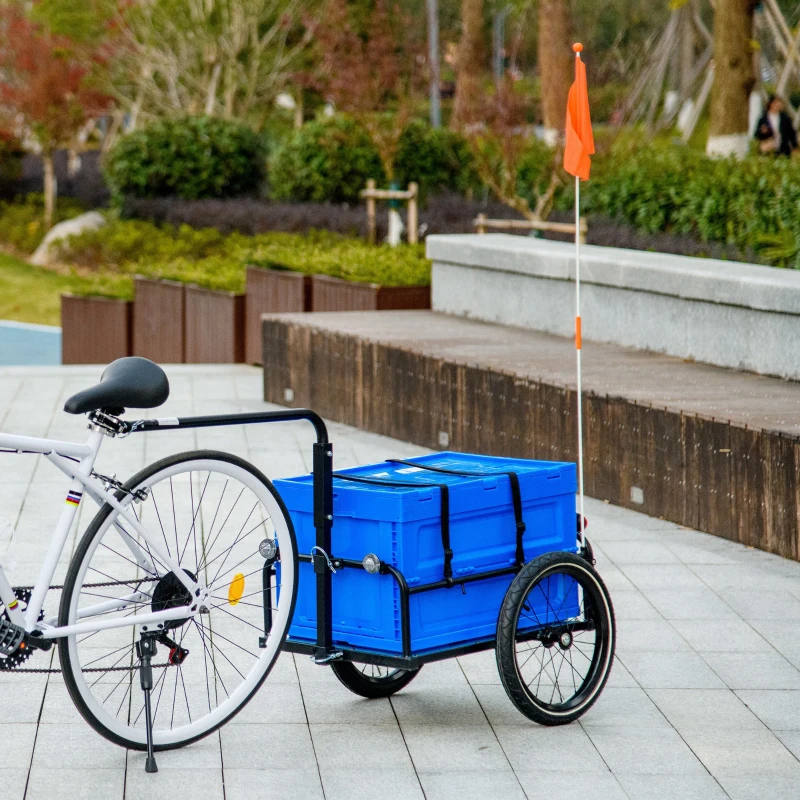 HOMCOM Steel Trailer for Bike, Bicycle Cargo Trailer with 65L Foldable Storage Box and Safe Reflectors, Max Load 40KG, Blue