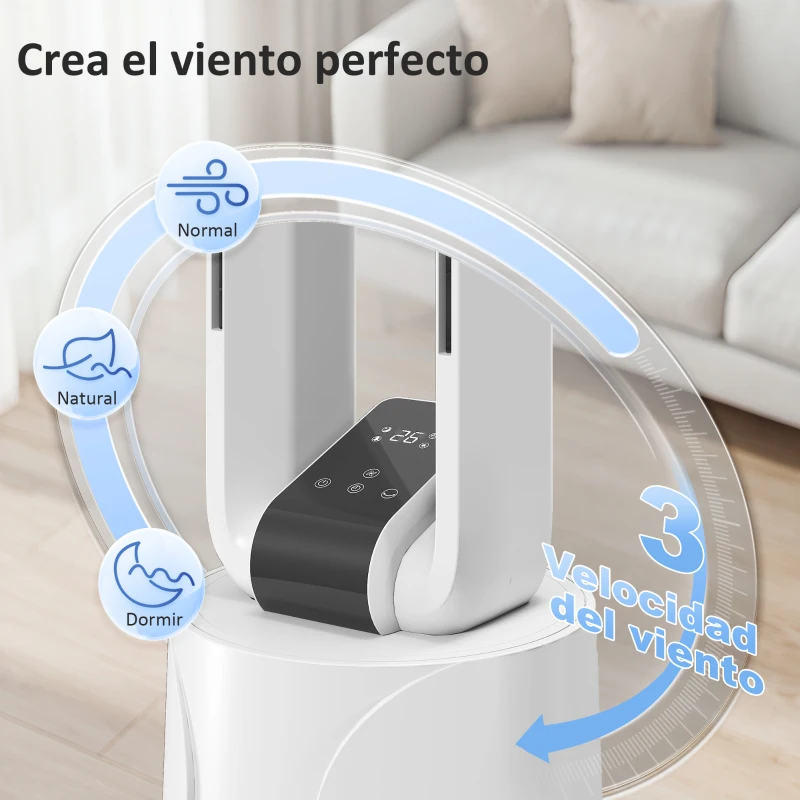 HOMCOM Enfriador de Aire 3 en 1 con Depósito de 1,7L Modos Ajustables Temporizador Control Remoto 24,7x24,7x109,5 cm Blanco