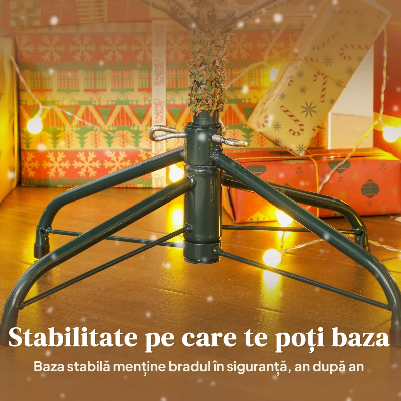 Pom de Crăciun Înnăzit HOMCOM Înalt 180 cm cu Ramuri Realistice și Bază Metalică Pliabilă