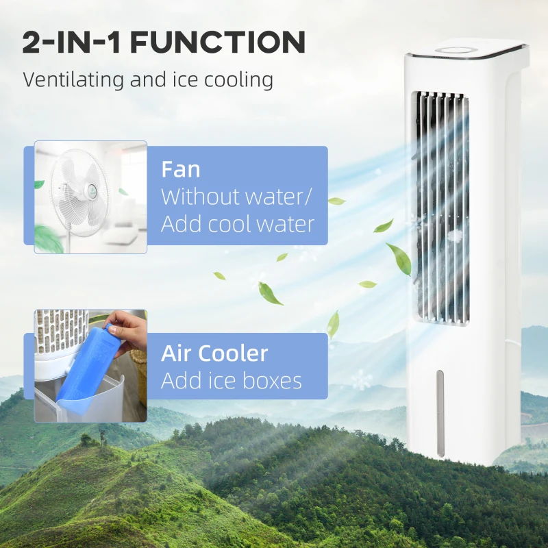 HOMCOM Evaporative Air Cooler, 5L Water Tank Oscillating Ice Cooling Fan with 3 Modes, 3 Speeds, 10H Timer, Detachable & Washable Filter, LED Display & Remote Control and Oscillation, White