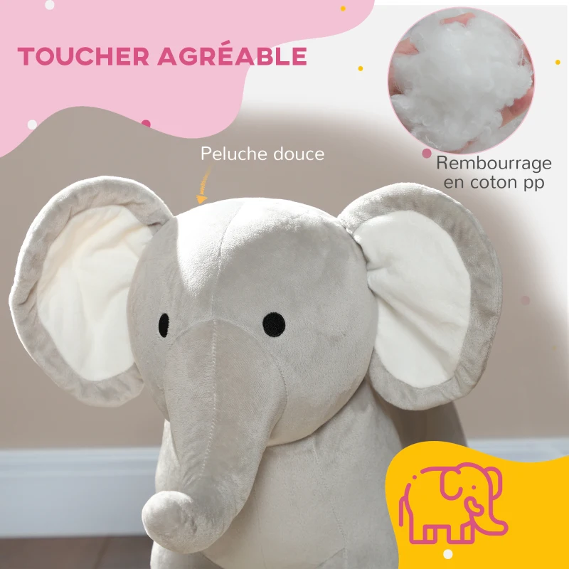 AIYAPLAY Cheval à bascule pour enfant, jouet à bascule en peluche, en forme d'éléphant, à effets sonores, avec poignées, gris