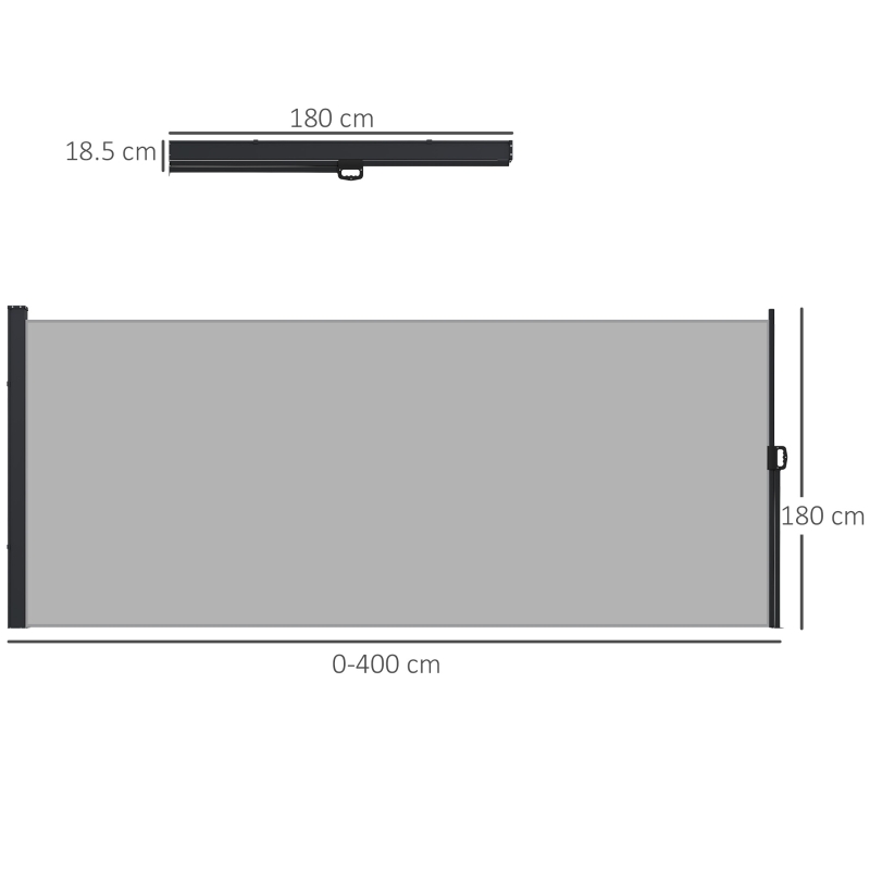 Outsunny Paravan Lateral Retractabil 400x180 cm cu Mâner, din Metal, Aluminiu și Poliester, Gri Deschis