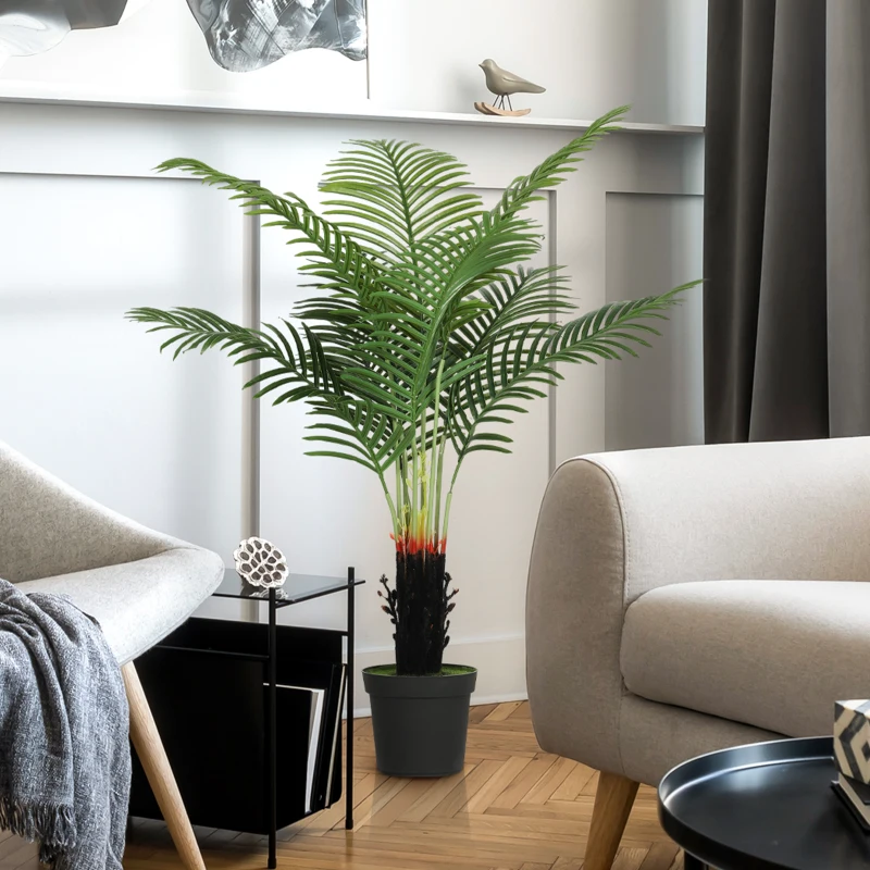 HOMCOM 120cm Artificial Areca Palm Tree with 9 PE Leaves, Decorative Artificial Plant with Plastic Pot and Flocked Soil, Fake Plant for Home Office Decor, Green