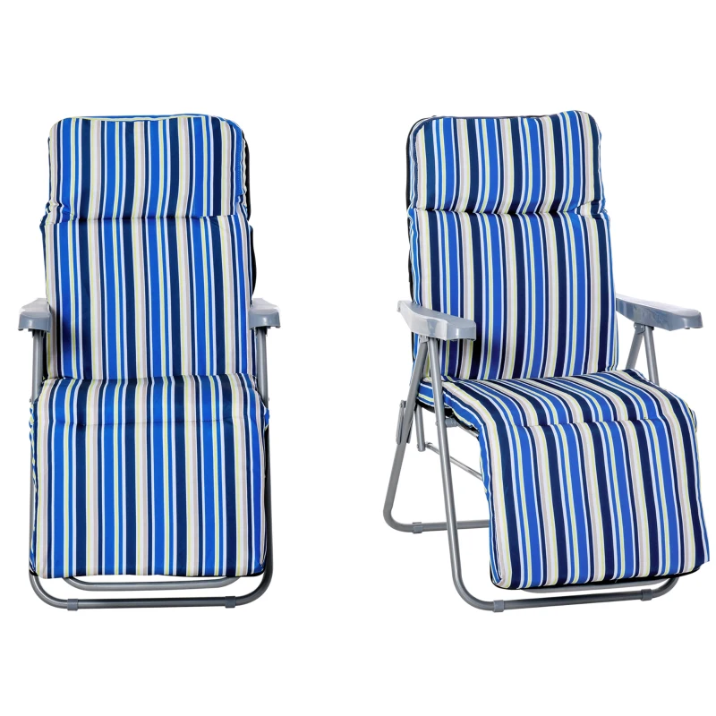 Outsunny, Set de Șezlonguri, Pentru Exterior,Oțel, poliester, 60cm x 75cm x 102cm, Albastru, Crem