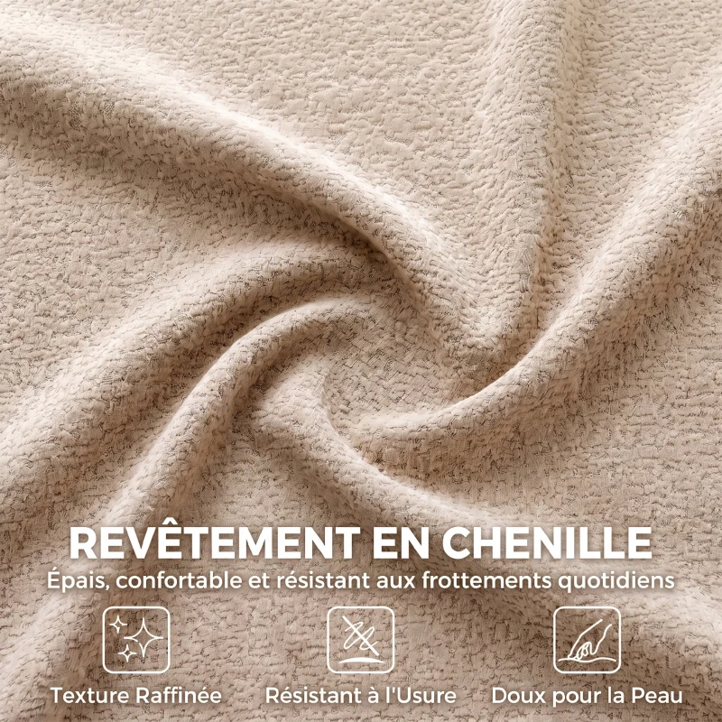 HOMCOM Canapé 3 Places 233 cm, Canapé Salon en Chenille Moderne avec Assise Profonde, Accoudoirs Larges, Beige