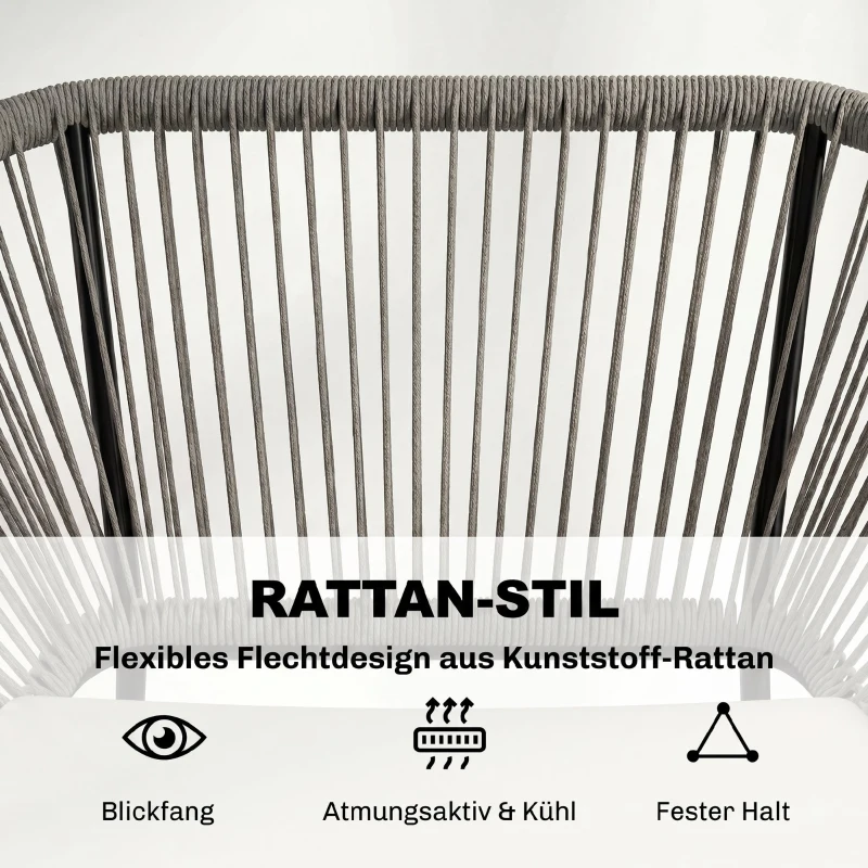 Outsunny 3-teiliges Outdoor-Möbelset, 1 Tisch, 2 Stühle, Rattan-Geflecht, Stahlrahmen, Kaffeetisch mit Glasplatte, Dunkelgrau
