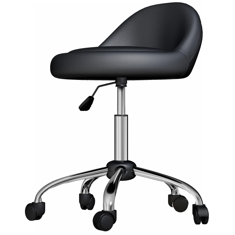 HOMCOM Tabouret à roulettes tabouret de travail pivotant 360° hauteur réglable 53-73 cm revêtement synthétique noir