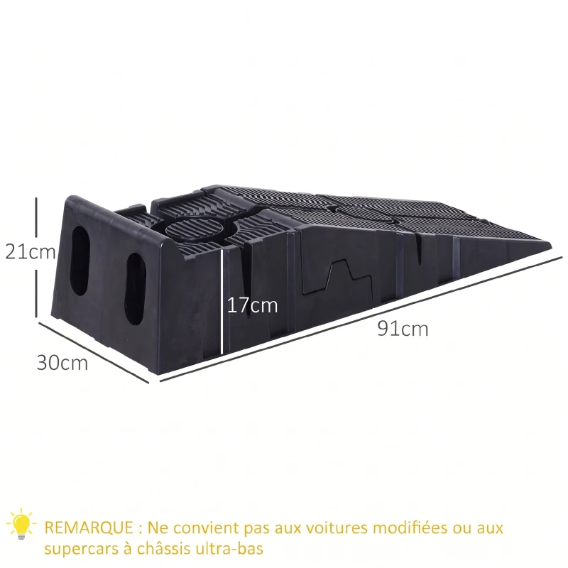 DURHAND Rampes de chargement en plastique pour voiture rampes accès 2 pièces capacité de 2,5 tonnes 91 x 30 x 21 cm noir