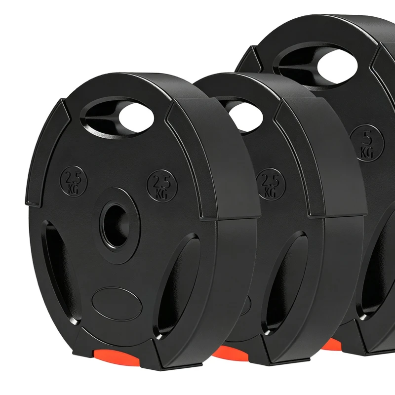 SPORTNOW Disques de poids, plaques de poids 2 x 5 kg et 2 x 2,5 kg, à trois poignées avec trous de Ø 25 mm, noir