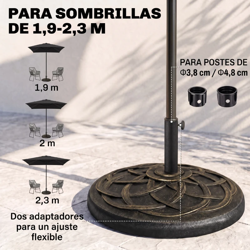 Outsunny Base para Sombrilla de Jardín Peso Neto 19 kg Soporte de Parasol Apto para Mástil de 38mm/48mm Resina para Terraza Patio Exterior Ø54,5x34 cm Bronce