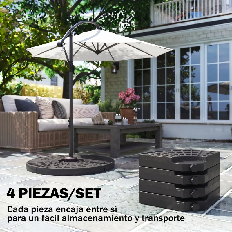 Outsunny Peso para Base de Sombrilla de 4 Piezas Rellenable de Agua 52 Litro Arena 60 kg o Mixto 70 kg para Base Cruzada Negro