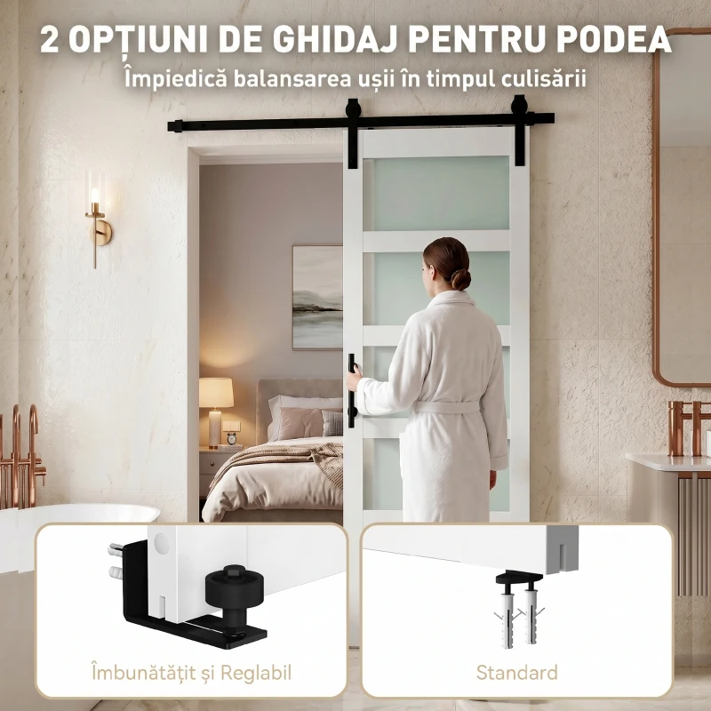 HOMCOM Ușă Culisantă Interior Rustică cu Șină Silențioasă, Kit Feronerie și Mâner, Alb