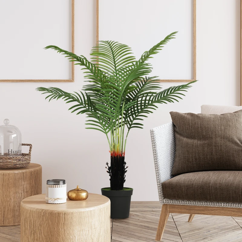 HOMCOM 120cm Artificial Areca Palm Tree with 9 PE Leaves, Decorative Artificial Plant with Plastic Pot and Flocked Soil, Fake Plant for Home Office Decor, Green