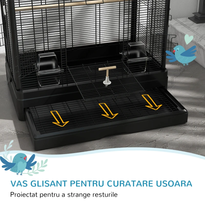 PawHut Colivie pentru Păsări cu Tavă Detașabilă și Suporturi, Volieră pentru Papagali, 61x36.5x98cm, Negru