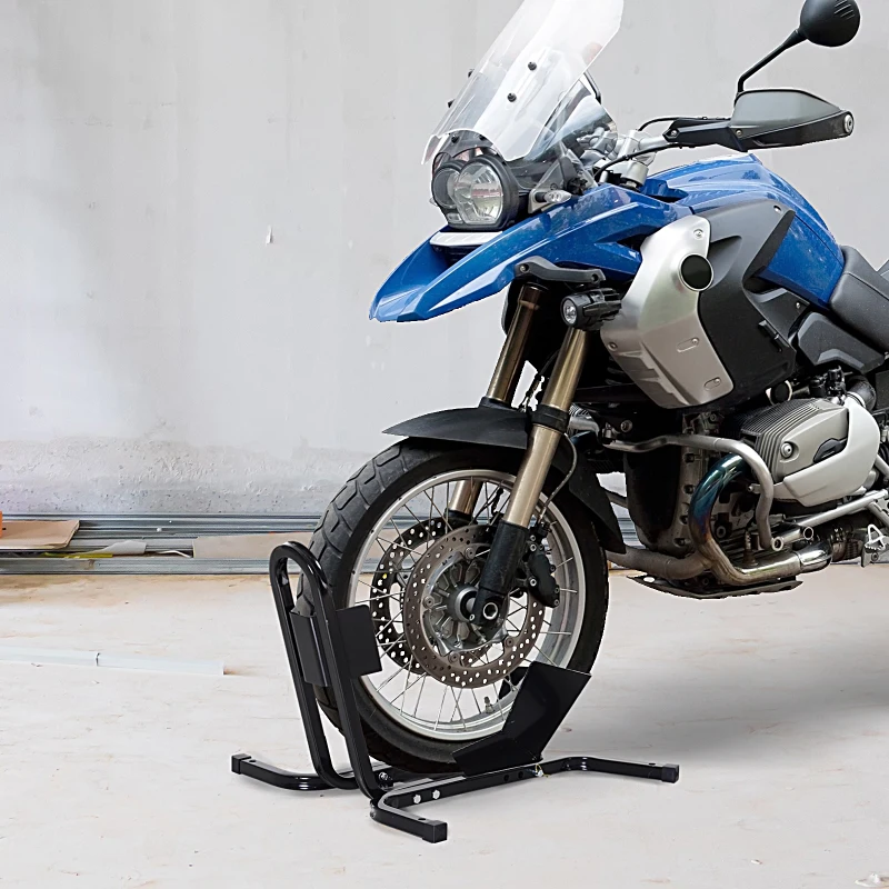 HOMCOM Blocator pentru Roata Motocicletei, Reglabil pe 3 Niveluri, max 250 kg, din Metal, 60x55x43 cm, Negru
