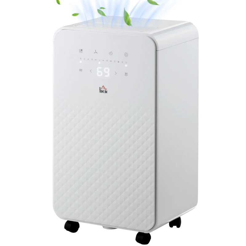HOMCOM 2000mL Portable Dehumidifier with Air Purifier, 24H Timer, 5 Modes, 12L/Day, for Home Laundry, White
