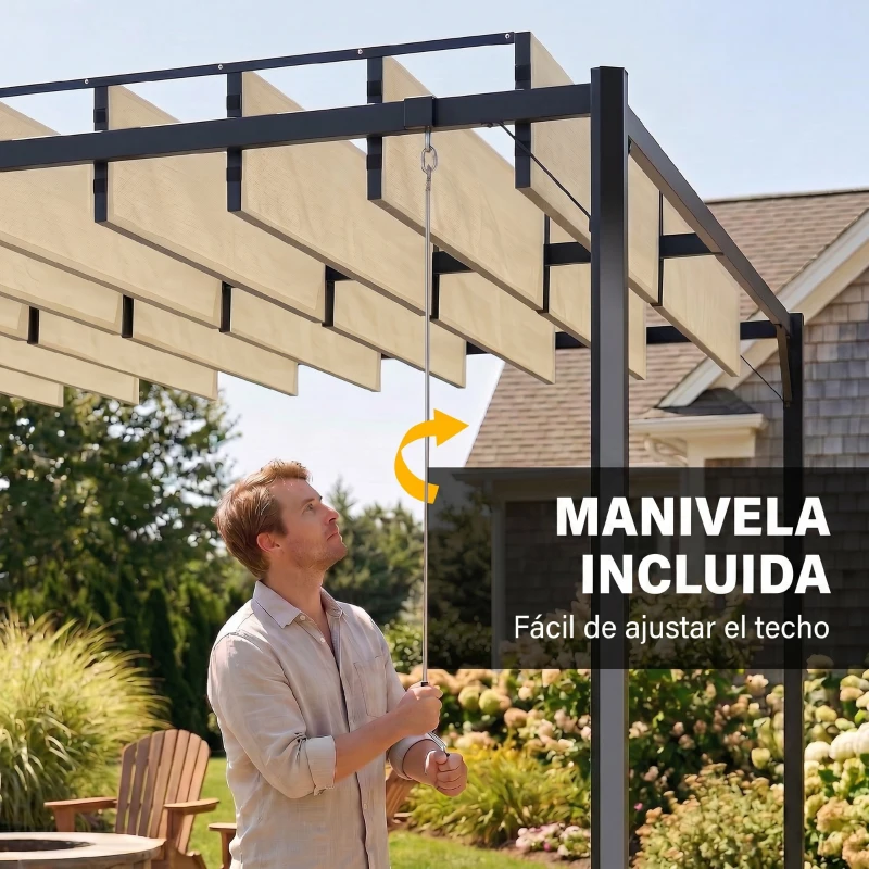 Outsunny Pérgola de Jardín 3x4 m con Protección UPF 50+ Gazebo con Techo Ajustable Estructura de Metal para Exterior Crema