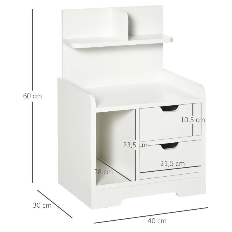 HOMCOM Mesilla de Noche con 2 Cajones y 3 Compartimientos de Almacenajes para Salón Dormitorio Carga 30 kg 40x30x60 cm Blanco