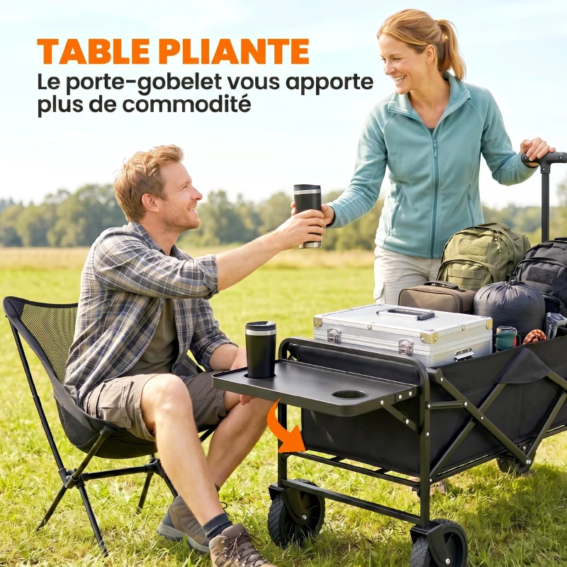 Outsunny Chariot de Jardin Pliable 4 Roues bâche Amovible poignée télescopique Inclinaison réglable Plateau Pliable noir
