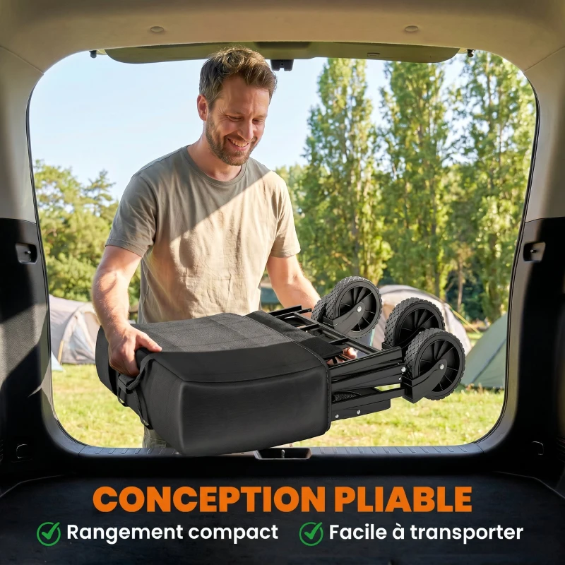 Outsunny Chariot de Jardin Pliable 4 Roues bâche Amovible poignée télescopique Inclinaison réglable Plateau Pliable noir