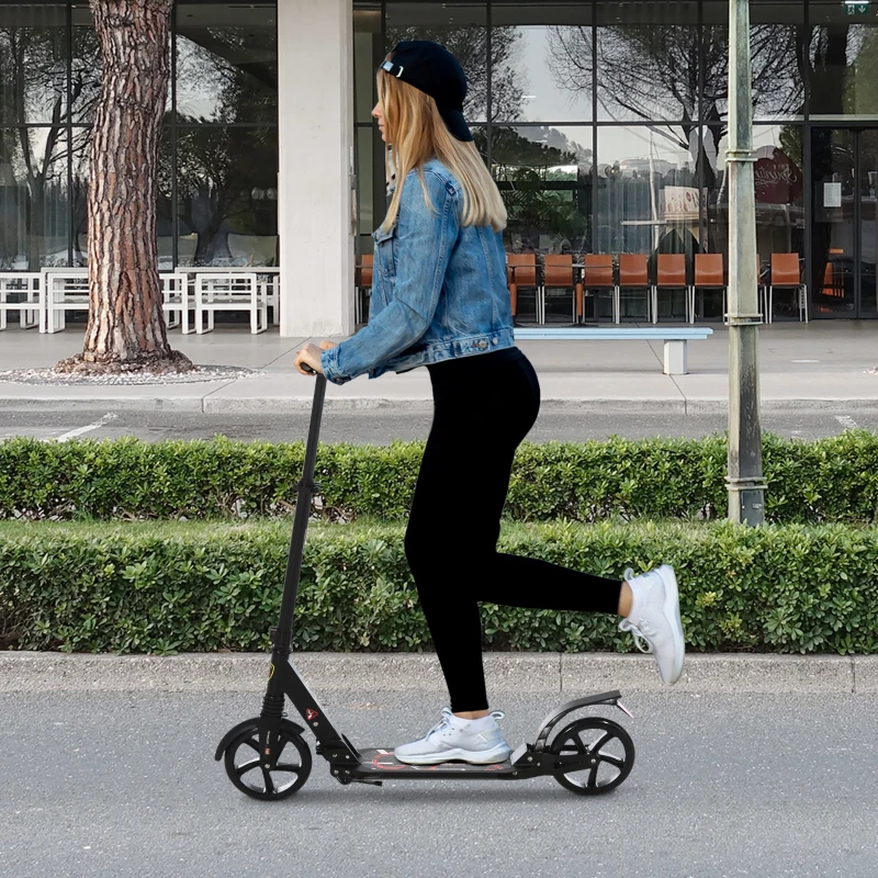 HOMCOM Patinete Plegable Scooter con Manillar Altura Ajustable Patinete Ligero para Adultos y Niños (más de 14 años) Tipo Monopatín con Freno Grandes Ruedas Ø200 mm Aluminio Carga 100kg
