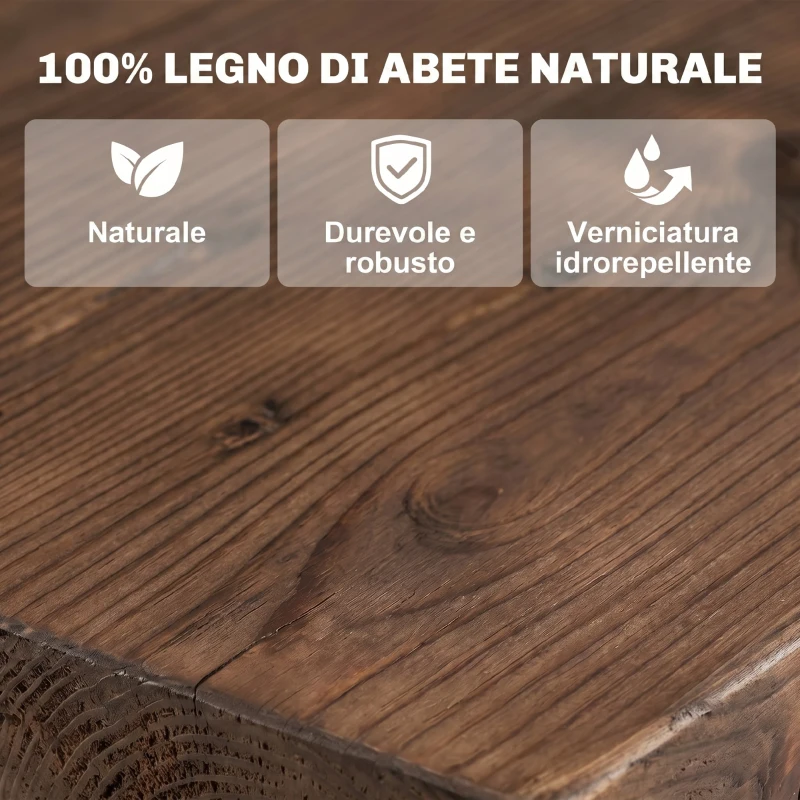 Outsunny Mesa de Jardín de Madera de Abeto con Patas en Forma de Rueda para Exterior e Interior 110x60x65 cm Acabado Carbonizado