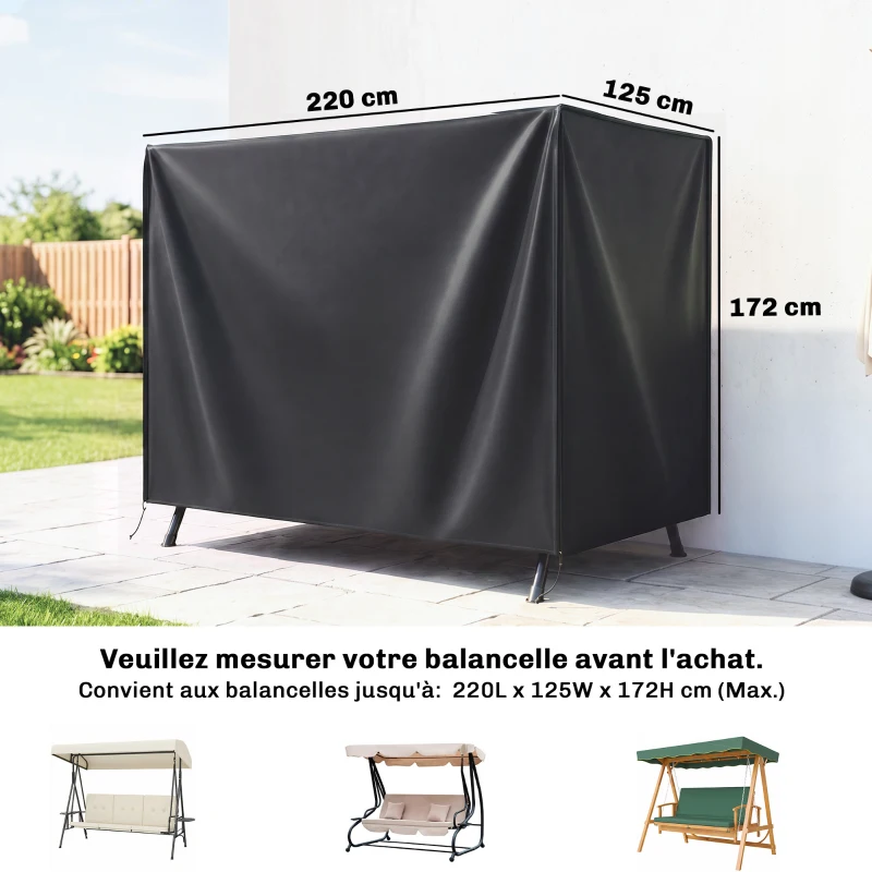 Outsunny Housse de Protection balancelle de Jardin 3 places, bâche étanche et anti-UV 420D, dim. 2,20L x 1,25l x 1,72H m PE Noir