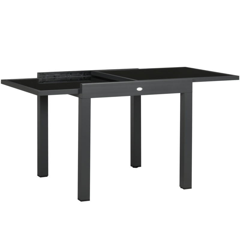 Outsunny Tavolo da Pranzo Allungabile da Giardino con Piano in Vetro e Alluminio, 80-160x80x75 cm, Nero