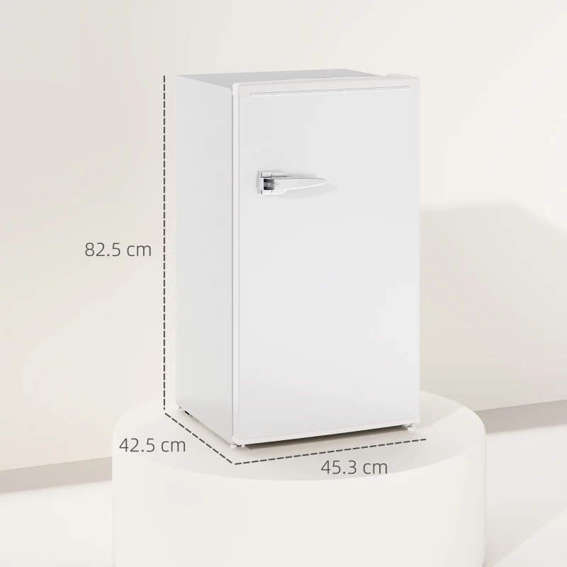 HOMCOM Under Counter Fridge, 85L Small Retro Refrigerator with Chiller Box, Adjustable Thermostat, Glass Shelves, White