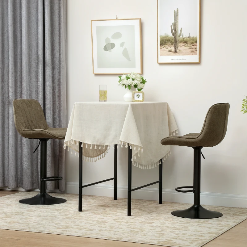 HOMCOM Set of Two Linen-Look Bar Stools - Brown