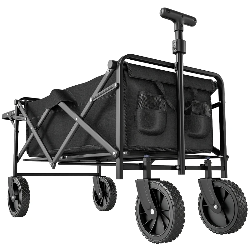Outsunny Chariot de Jardin Pliable 4 Roues bâche Amovible poignée télescopique Inclinaison réglable Plateau Pliable noir