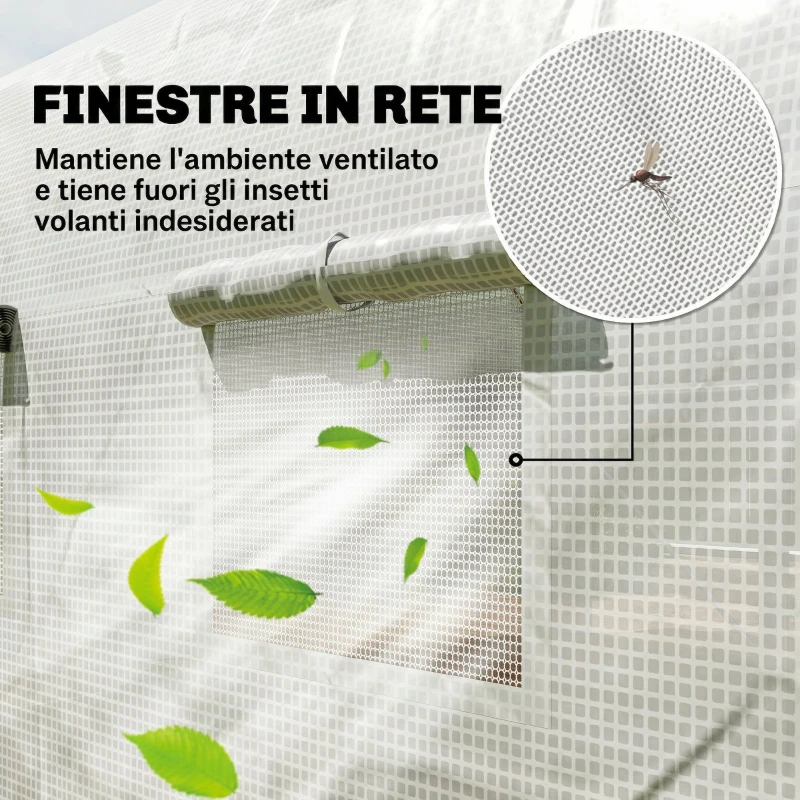 Outsunny Serra da Giardino 4x3m a Tunnel con Copertura in PE, Porta e 8 Finestre Avvolgibili, Bianco