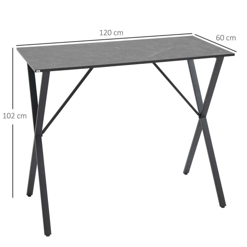 HOMCOM Bar și Masă Înaltă, Stil Industrial, cu Efect de Marmură, din Lemn și Oțel, 120x60x102 cm, Negru