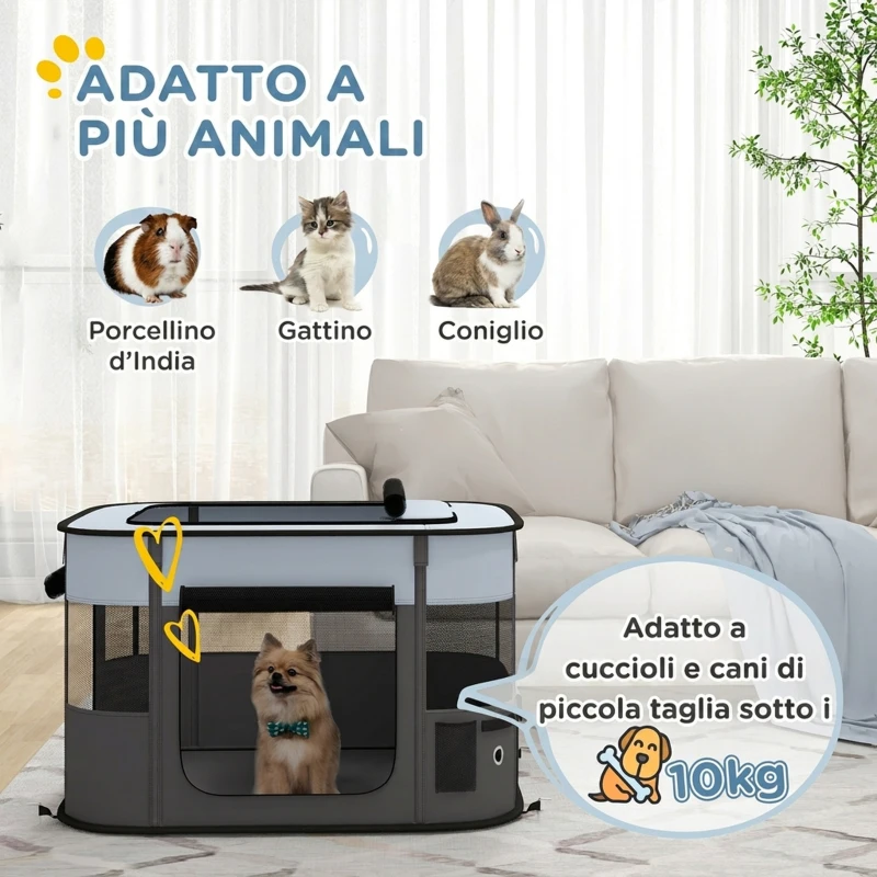 PawHut Box per Animali con 7 Finestre, 3 Porte e 2 Borse Portaoggetti, in Poliestere e Acciaio, 84x64x53 cm
