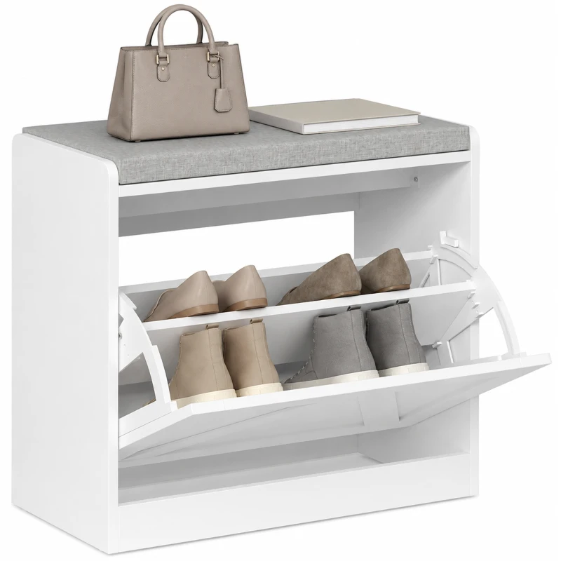 HOMCOM Schuhbank mit Klappfach, 60x30x52 cm, Weiß