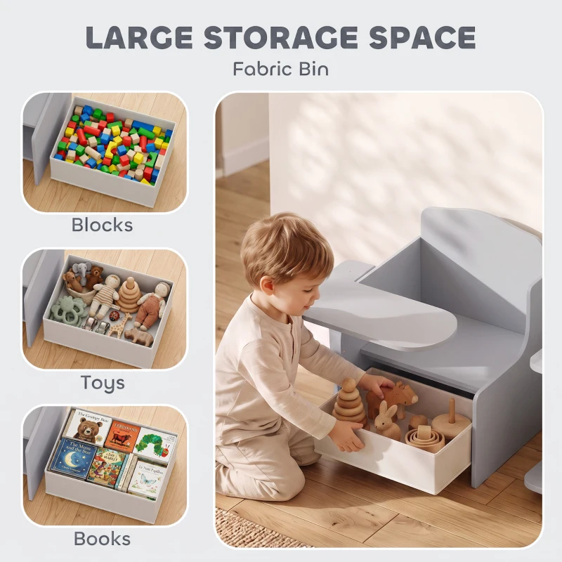 AIYAPLAY Kids Table and Chair Set, Children Desk and Chair with Storage Bins for Playing, Reading, Painting, for Ages 3-5, Grey