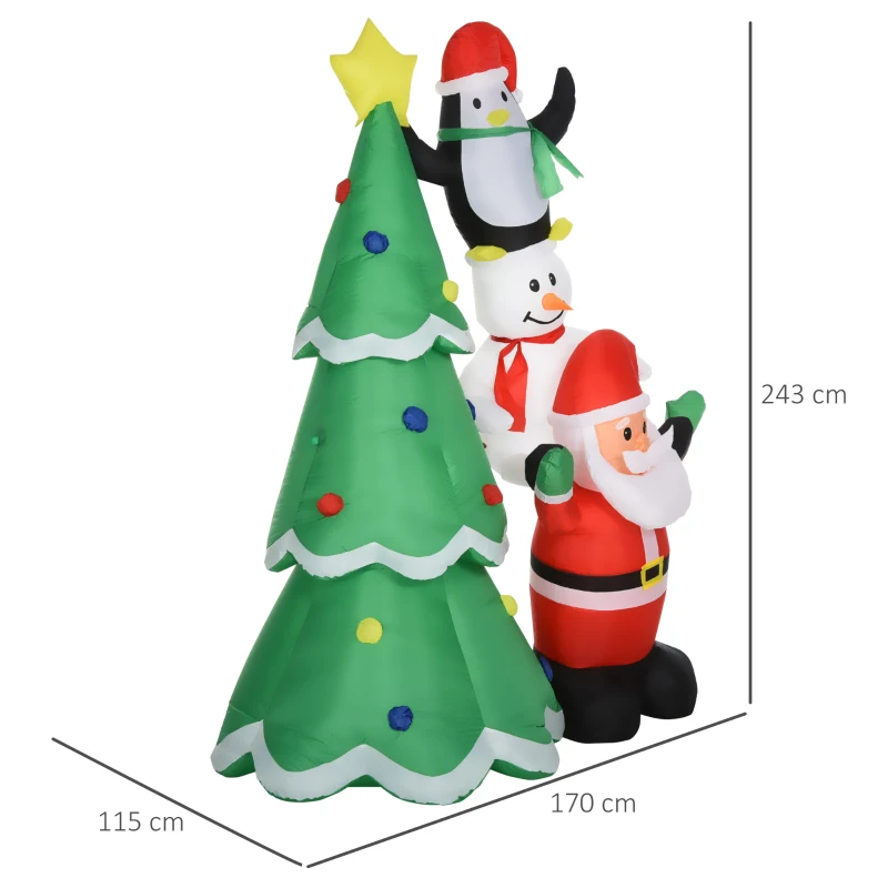 HOMCOM Albero di Natale Gonfiabile Gigante 243cm con Luci a Led e Babbo Natale, Decorazione Natalizia da Esterno Impermeabile