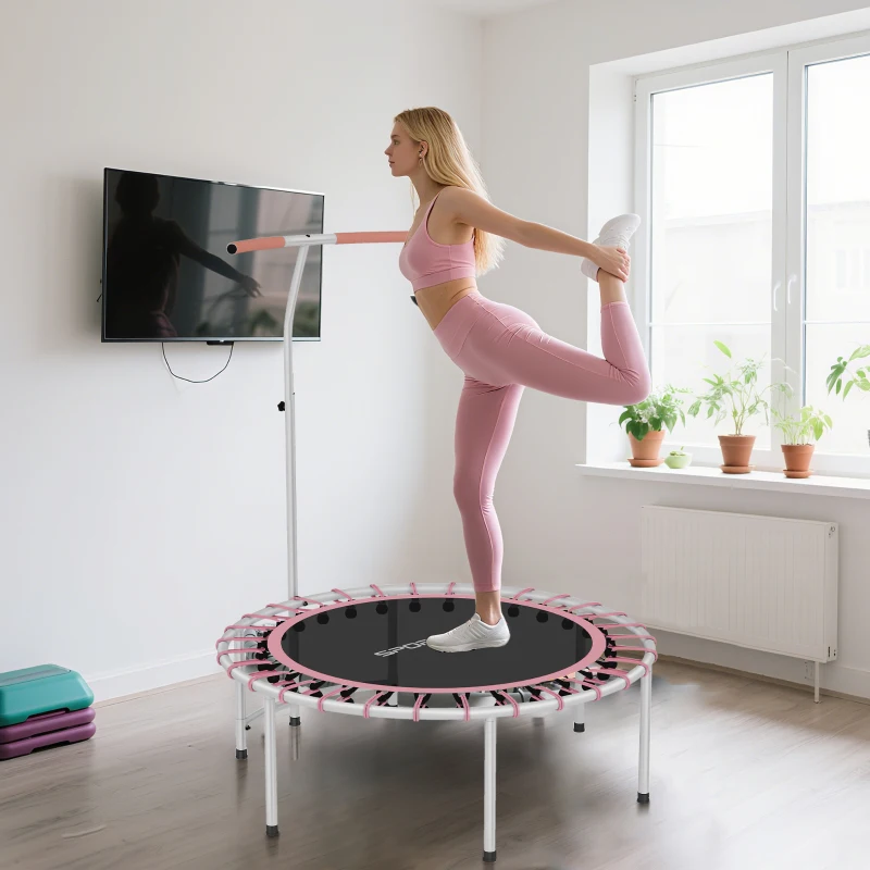 SPORTNOW Cama Elástica Fitness Ø102 cm con Mango Ajustable de 5 Niveles y Marco de Acero para Entrenamiento Piernas Cuerpo Azul