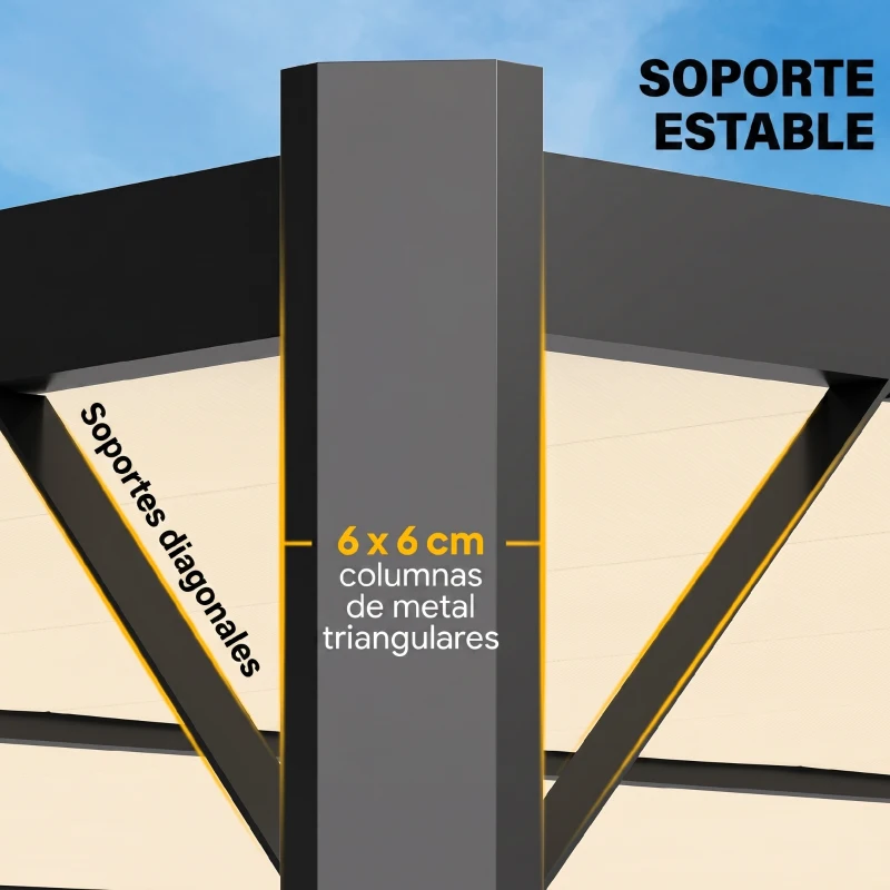 Outsunny Pérgola de Jardín 3x4 m con Protección UPF 50+ Gazebo con Techo Ajustable Estructura de Metal para Exterior Crema