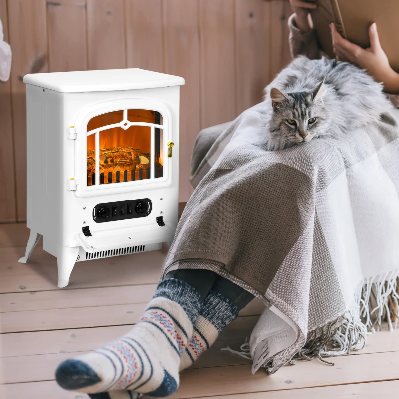 HOMCOM Modern Electric Fireplace, Freestanding Electric Stove Fire with Flame Effect, 950/1850W, White